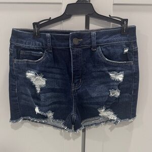 SO Dark Blue Ripped Jean Shorts